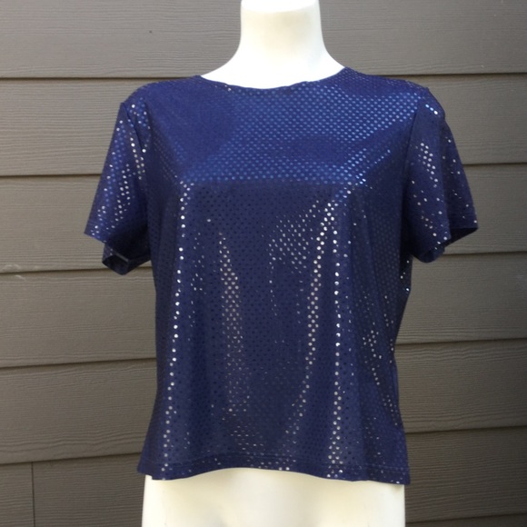 ConradC Navy Blue Top with iridescent flat sequins - Picture 2 of 8
